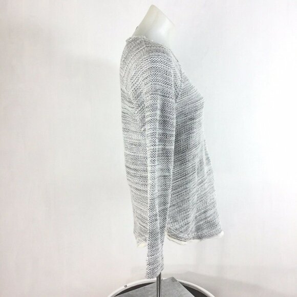 Vince Sweater Gray White Knit LongSleeve Silk Trim - Picture 5 of 8